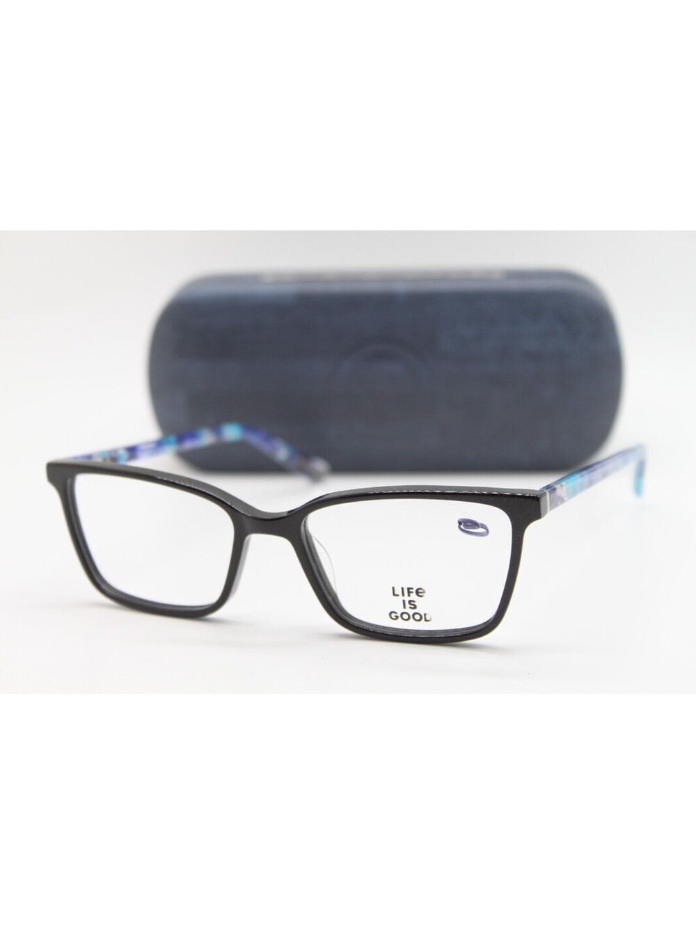 NEW LIFE IS GOOD ZURI BLACK BLUE (BLK) AUTHENTIC EYEGLASSES W/CASE 49-16